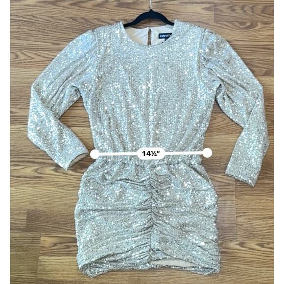 RETROFÊTE Gold Flynn ruched sequined tulle mini dress size L - Picture 7 of 15
